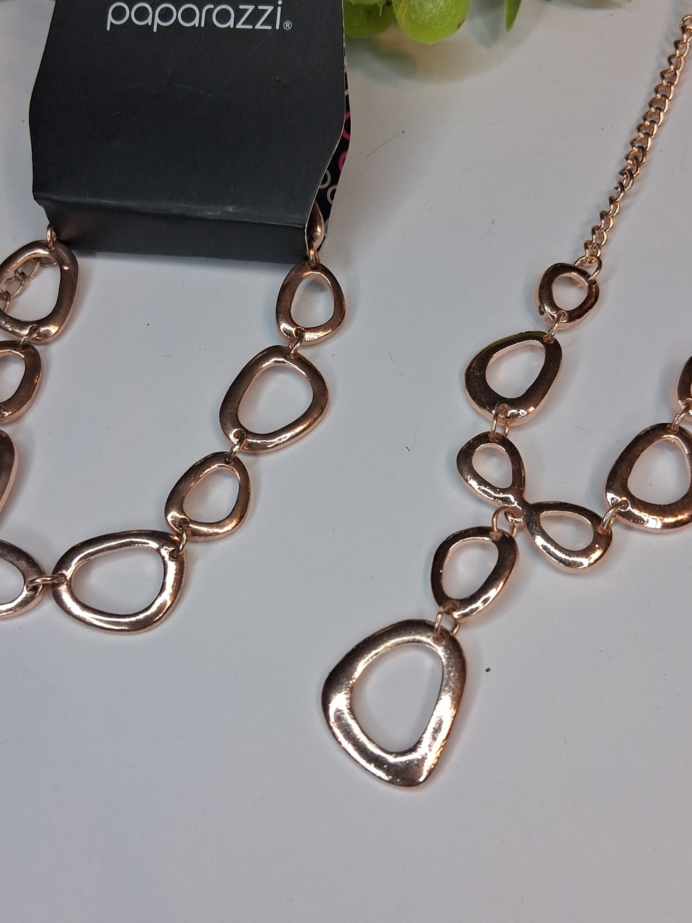 Rose Gold Organic Link Necklace And Bracelet Set